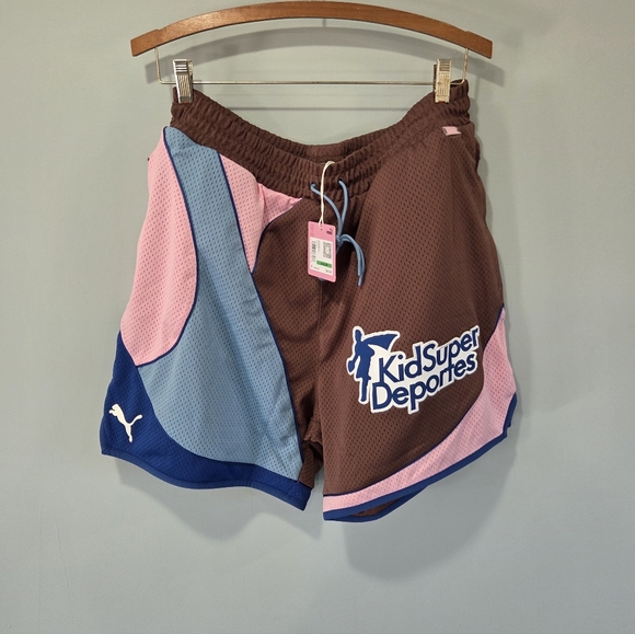 KidSuper MB.03 Basketball Shorts Men’s Large Brown Pink 5” Inseam Mesh Gym Zippe - Picture 1 of 8